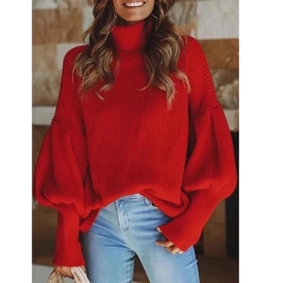 BellanBlue Sweaters - Turtleneck puff  sleeve pullover knit sweater